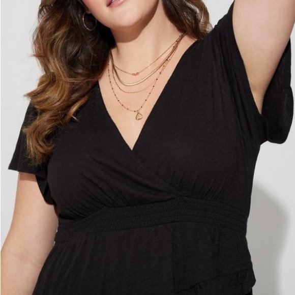 Women’s Torrid 0 Black Wrap Surplice Tiered Ruffle Top L XL 12 - Picture 5 of 14